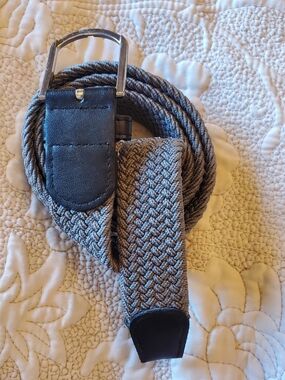 Men's Woven Gray Belt with Black Leather Trim